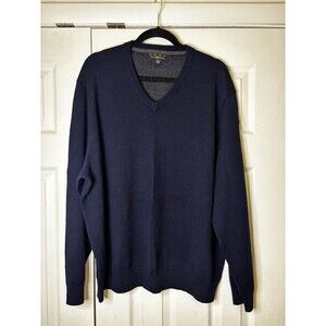 Club Room Sweater Men 3XL Navy Knit Merino Wool Blend Long Raglan Sleeve V Neck